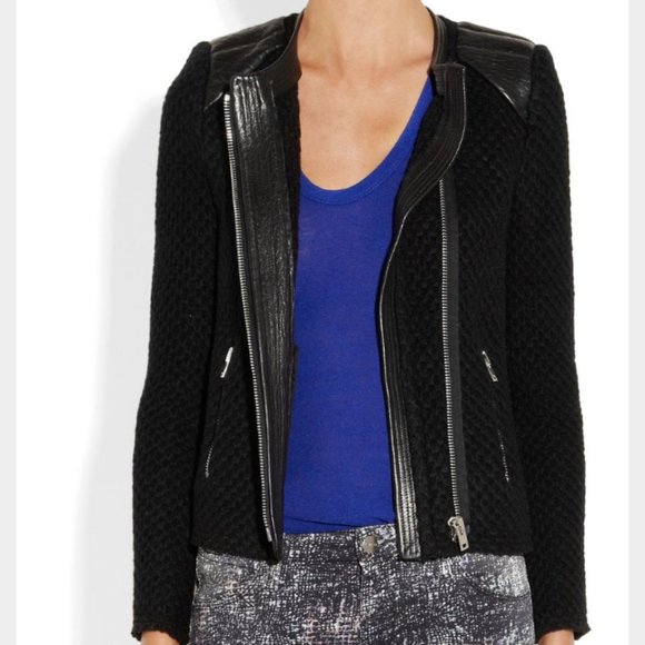 IRO Natasha Leather-trim Chunky-knit Wool Jacket - Picture 3 of 16